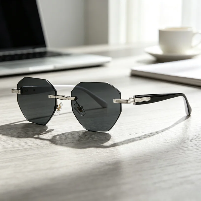 Stylish Rimless Octagonal Sunglasses for Unisex Gradient Lens Metal Temple Fashion Sun Glasses Luxury UV400 Shades Outdoor