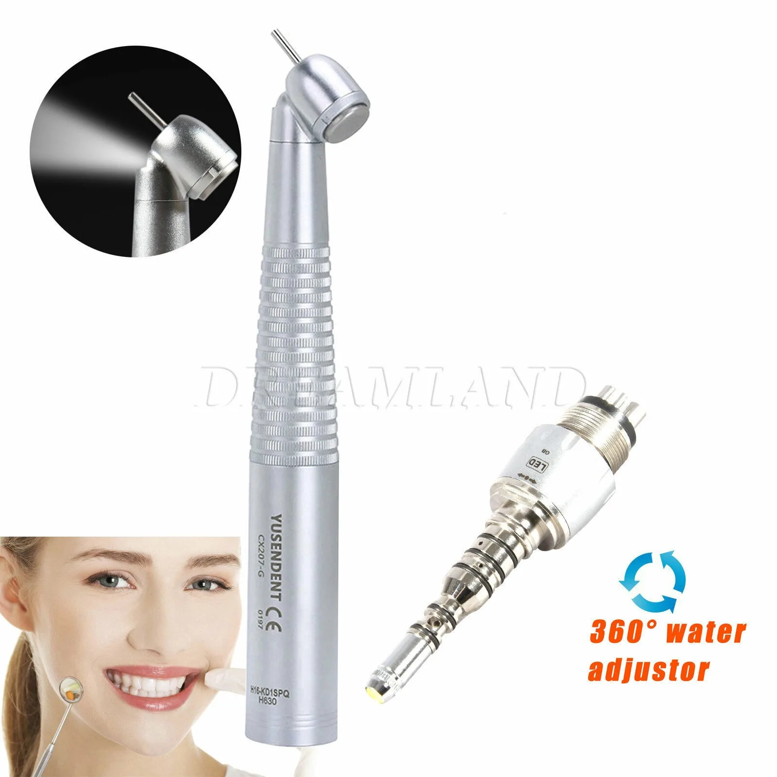 COXO Dental Fiber Optic Led 45 Degree Surgical High Speed Handpiece +LED 6Hole Quick Coupler fit Kavo