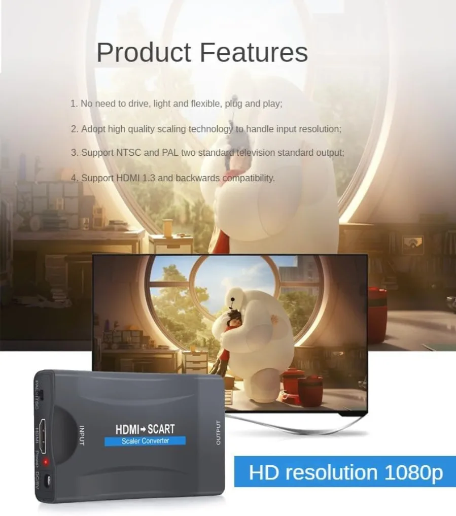 HDMI to SCART HD 1080P Video Audio Adapter Universal Converter Adapter for HD TV DVD Box Low Power Consumption with Power Cable image 5