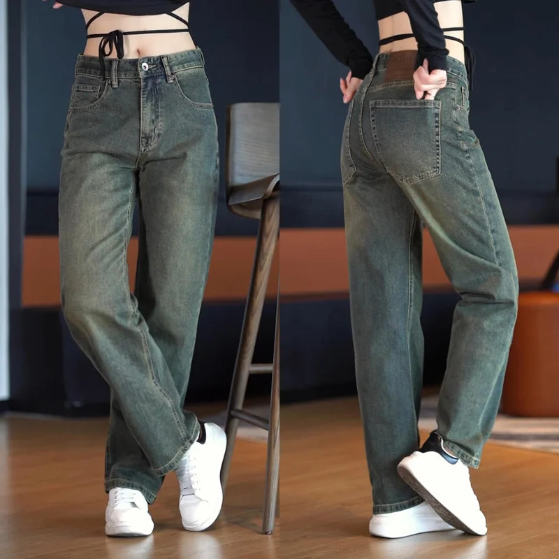 

Новые мужские повседневные модные универсальные джинсы свободного кроя с прямыми штанинами из смесового хлопка и полиэстера, износостойкие, в городском стиле, 2026 года