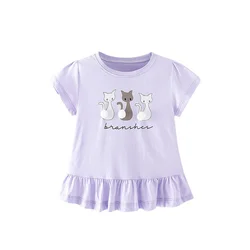 Jumping Meters 2-7T New Arrival Animals Cats Print Hot Selling Cotton Summer Girls Tshirts Baby Clothes Children's Tees Tops