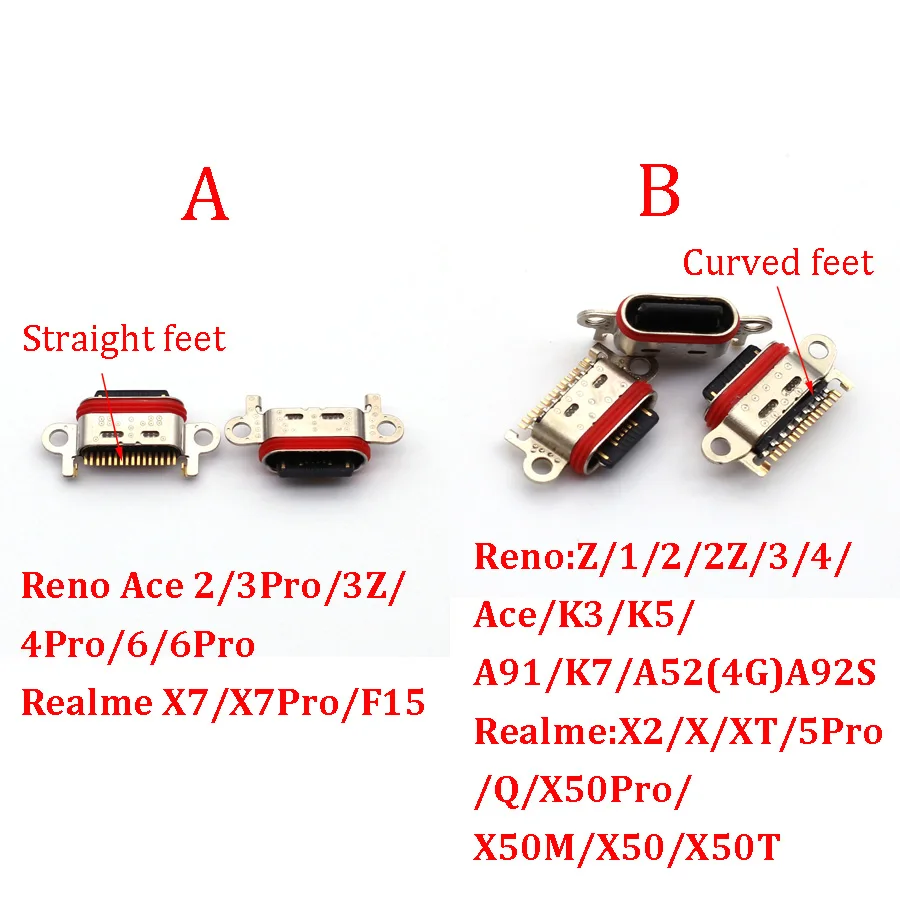 20-50Pcs USB Charging Connector For OPPO Reno Ace 2 2Z Z 3Z 4 3 6 Pro K3 K5 K7 A91 A92S Q Realme X X2 5 X50 X7 Charger Dock Port