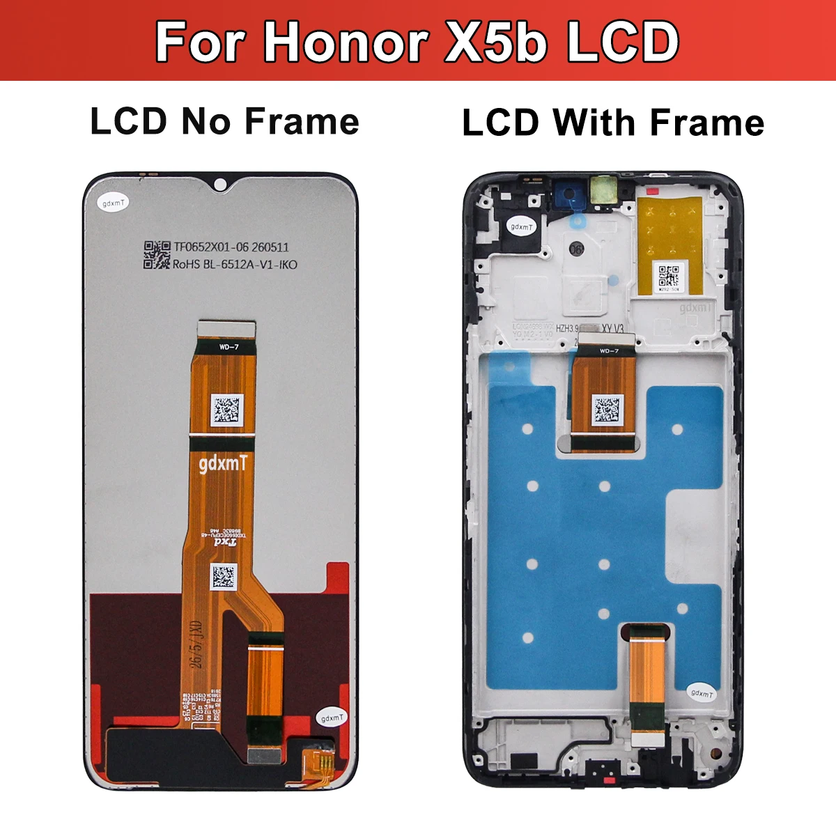 6,56" Hochwertiger LCD-Touchscreen-Digitizer-Bausatz für Honor X5B, Ersatz für Honor GFY-LX2 Display mit Rahmen