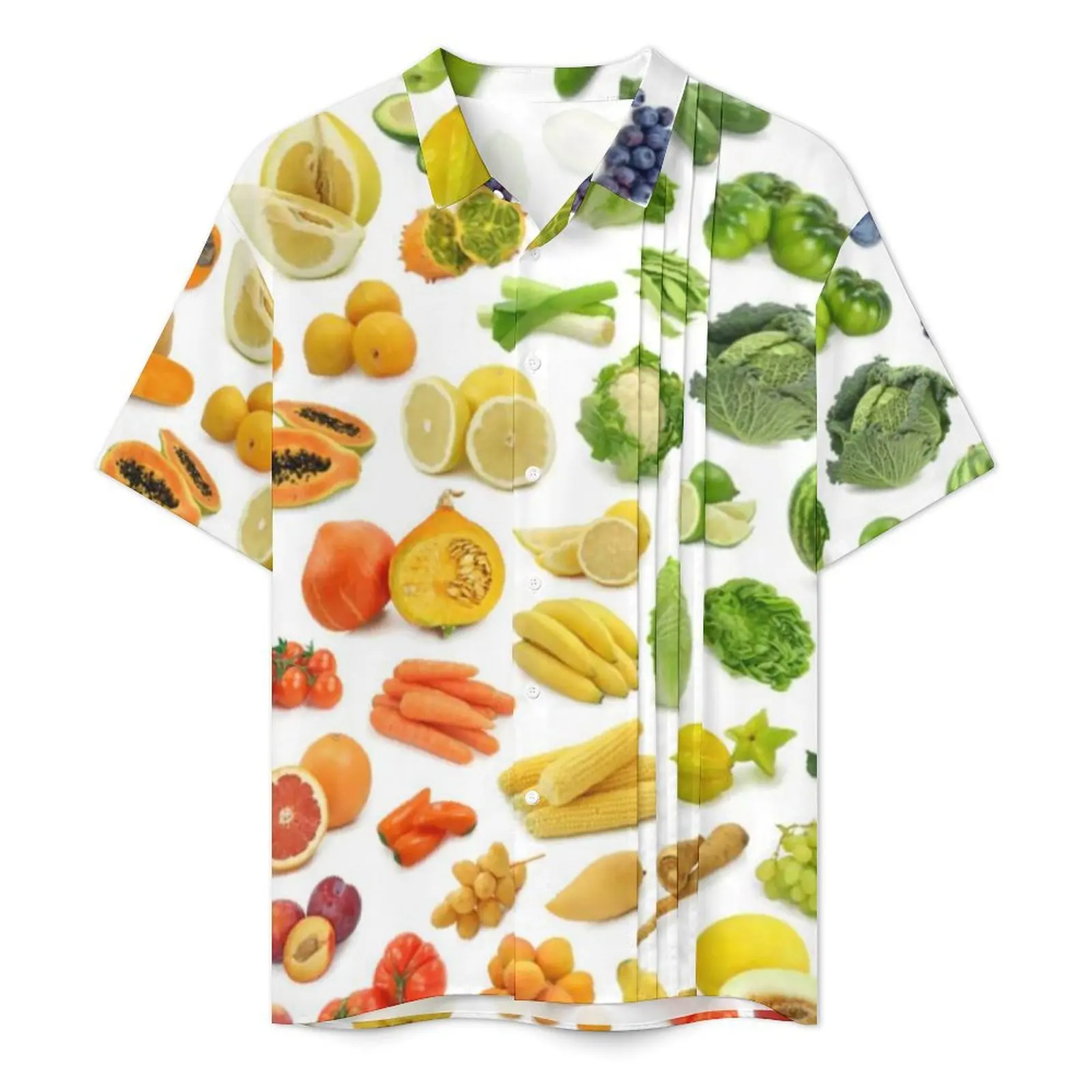 Vegetarian Vacation Shirt Fruits and Vegetables Hawaiian Casual Shirts Male Vintage Blouses Short-Sleeved Fashion Printed Top