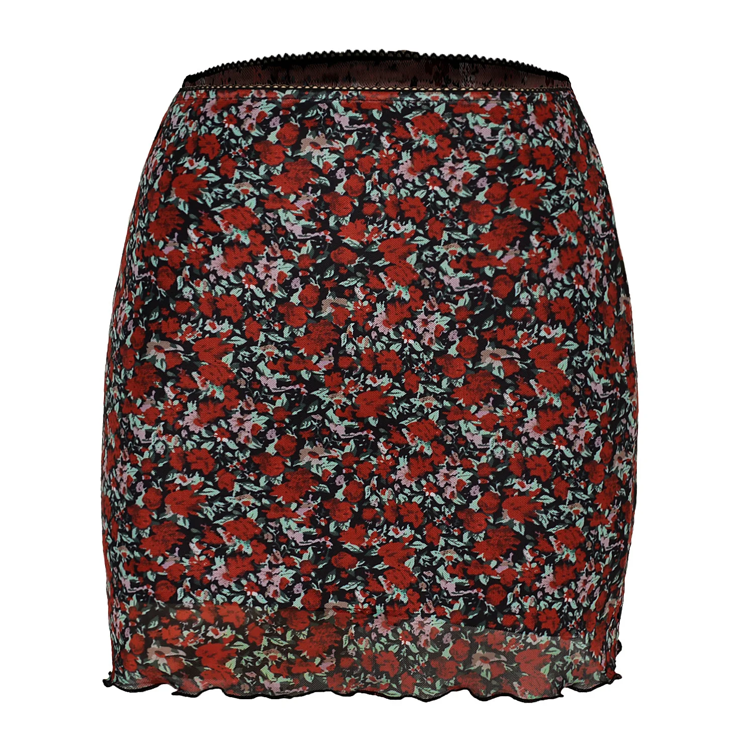Women's Skirt Floral Print Mesh Double Layer High-waisted Mini Skirts 2026 New Summer Streetwear Club Party Vintage Y2K Skirt