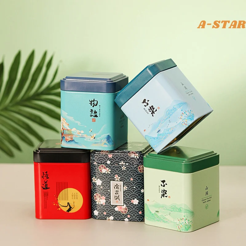 New Mini Square Tinplate Storage Box Sealed Tea Caddy Small Coffee Jar Tea Leaves Container Cans Small Spices Storage Boxes