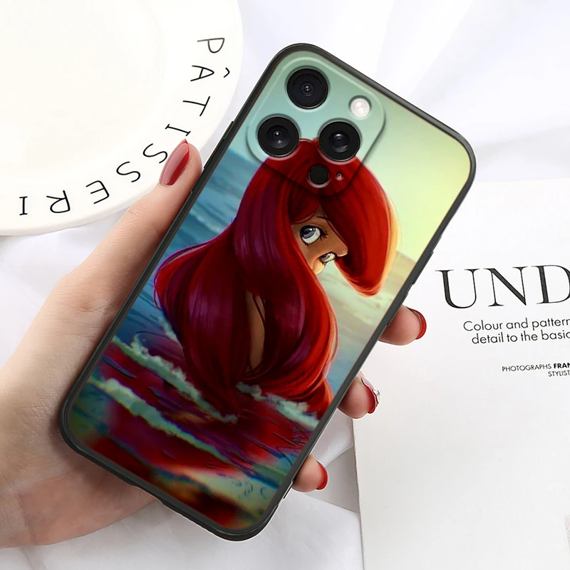 جراب هاتف Disney Ariel حورية البحر الصغيرة ، غطاء أسود لهاتف iPhone 15 و 14 و 13 و 12 و 11 و XS و XR و X و 8 و 7 و SE Pro Max و Plus و Mini #4
