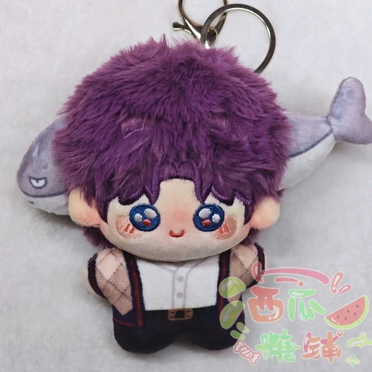 10 cm Liebe und Deepspace Rafayel Kopfschmuck mit kleinem Fisch Anime weiche Plüschpuppe gefüllt Cosplay Schlüsselanhänger Anhänger Spielzeug Geschenk Weihnachten