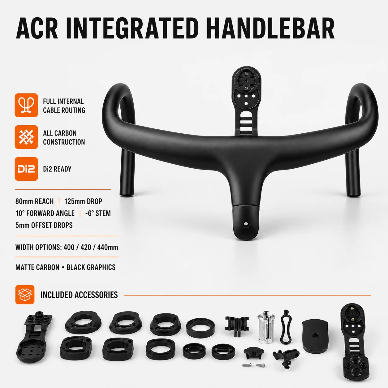 1:1 5D EVO Integrated Carbon Fiber Aero Road Bike Handlebar Aerodynamic integrated Cable Routing Di2 Ready Computer Mount