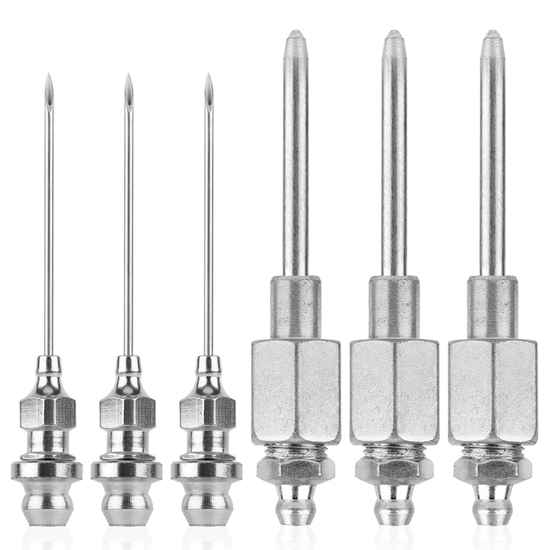 HOT-6Pcs Greasegun Needle Nozzle Kit,3 Grease Needle Dispensers&3 Grease Injector Needles,Greasegun Tip Adapter Fitting Tool