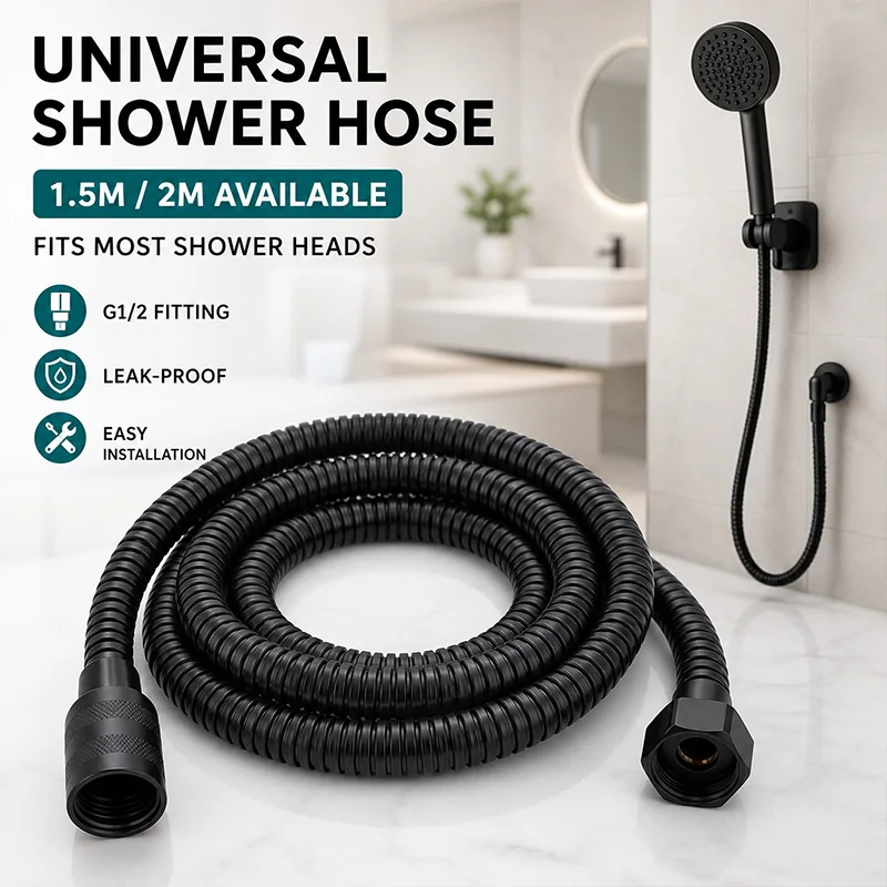 Black Stainless Steel Shower Hose 1.5M 2M Flexible Anti Twist Bathroom Handheld Shower Head Water Pipe G1/2 Connector Tube Set