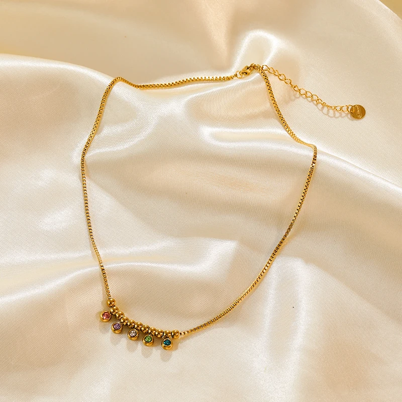 EILIECK 316L Edelstahl Halskette mit farbigen Zirkon-Kristallen und Perlen für Damen, hochwertiger rostfreier Halsschmuck, Geschenk für Mädchen – Detail 15