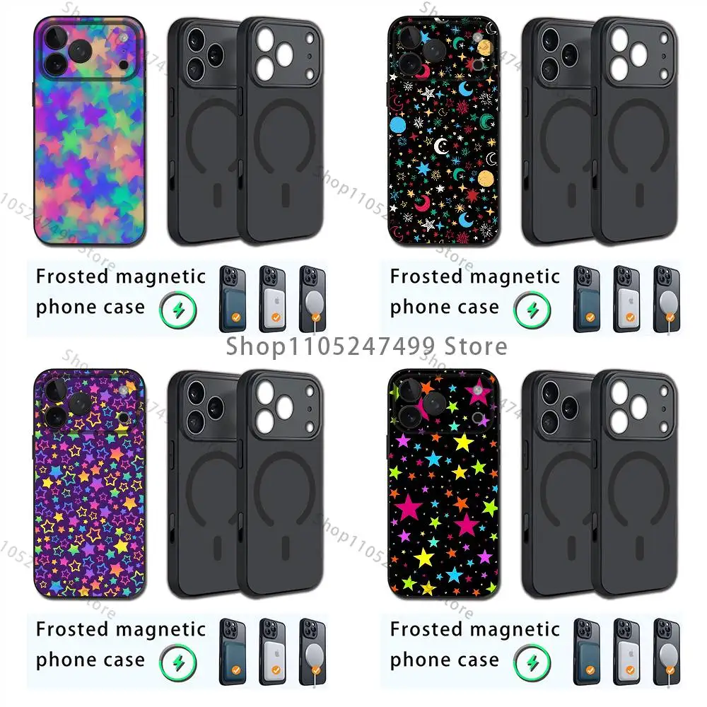 

Colorful Star Phone Case For iPhone 17,16,15,14,13,12,11,Pro,Max,Plus,E,Air,Mini Magnetic Magsafe Frosted