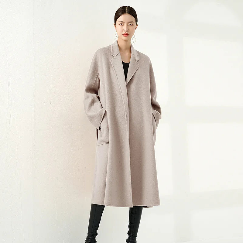 100 pure cashmere coat, water ripple cashmere woolen thick coat, European and American style women's clothing,