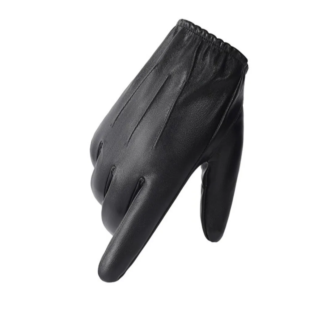 Simple Black Driving Gloves Punk Anti-Slip Full Finger Mittens Cool Gothic PU Leather Gloves Sports Activities