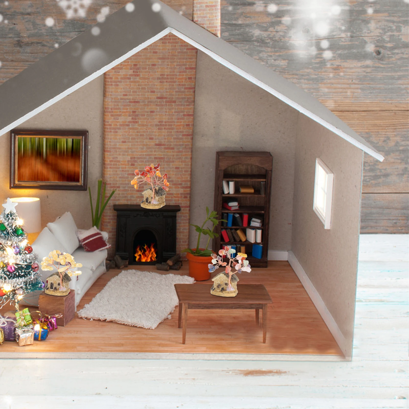 

3 Pcs Crystal Pot Decor Mini Stone Houses Bonsai Indoor Country Style Micro L Villa naments Resin Material