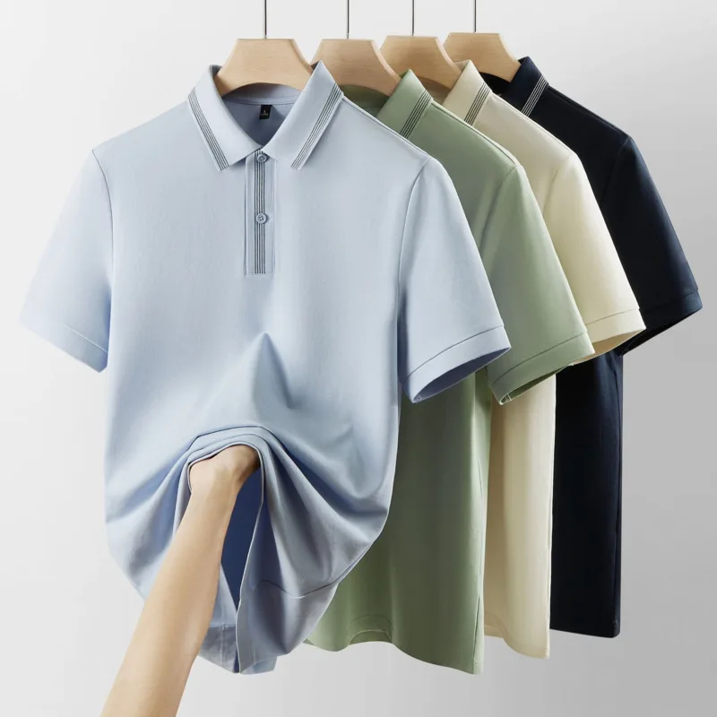 2025 Men's Summer 7A Men's Antibacterial Short Sleeve Polo Shirt Business and Leisure Versatile Simple Solid Color T-shirt