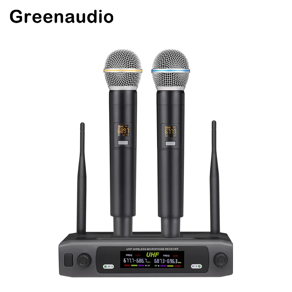 

GAW-KU08 Professional UHF Dual Channel Handheld Wireless Microphone System For Party Wedding Speech Church Stage Karaoke DJ