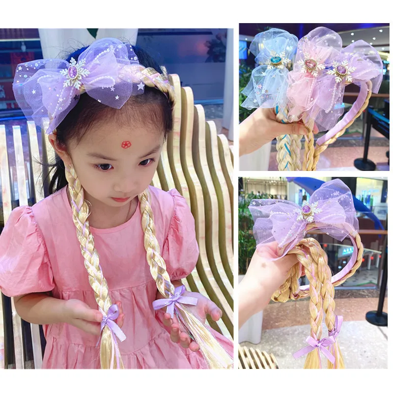 

Плетеная повязка на голову с бантом для девочек, парик, коса, головные уборы, детская корона, аксессуары для волос, парик, повязка на голову, коса, детский реквизит для выпускного вечера
