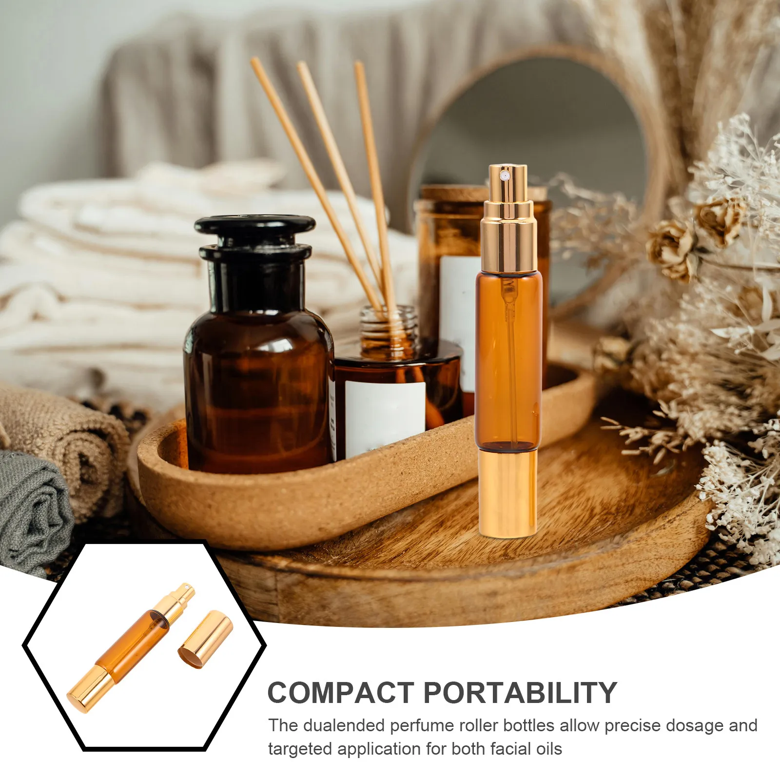 8Pcs Essential Oil Roller Bottles Set Amber Glass Dual-Head Leakproof Refillable Mini Perfume Spray Bottles Travel Aromatherapy view 6