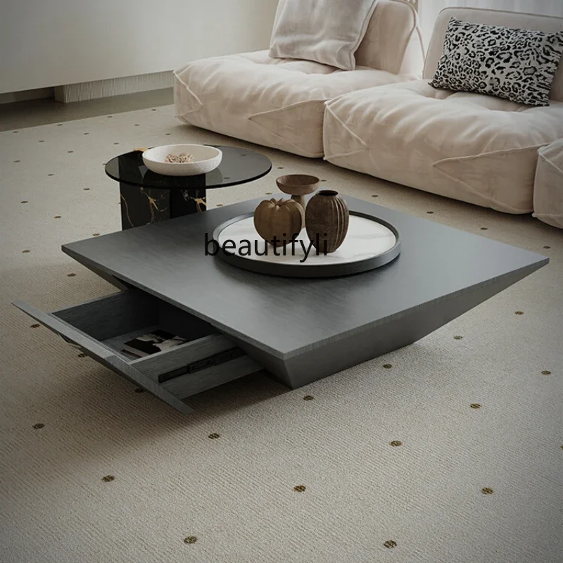 Italian Coffee Table Bright Stone Plate Square Living Room Home Simple Modern Living Room Artistic Sense