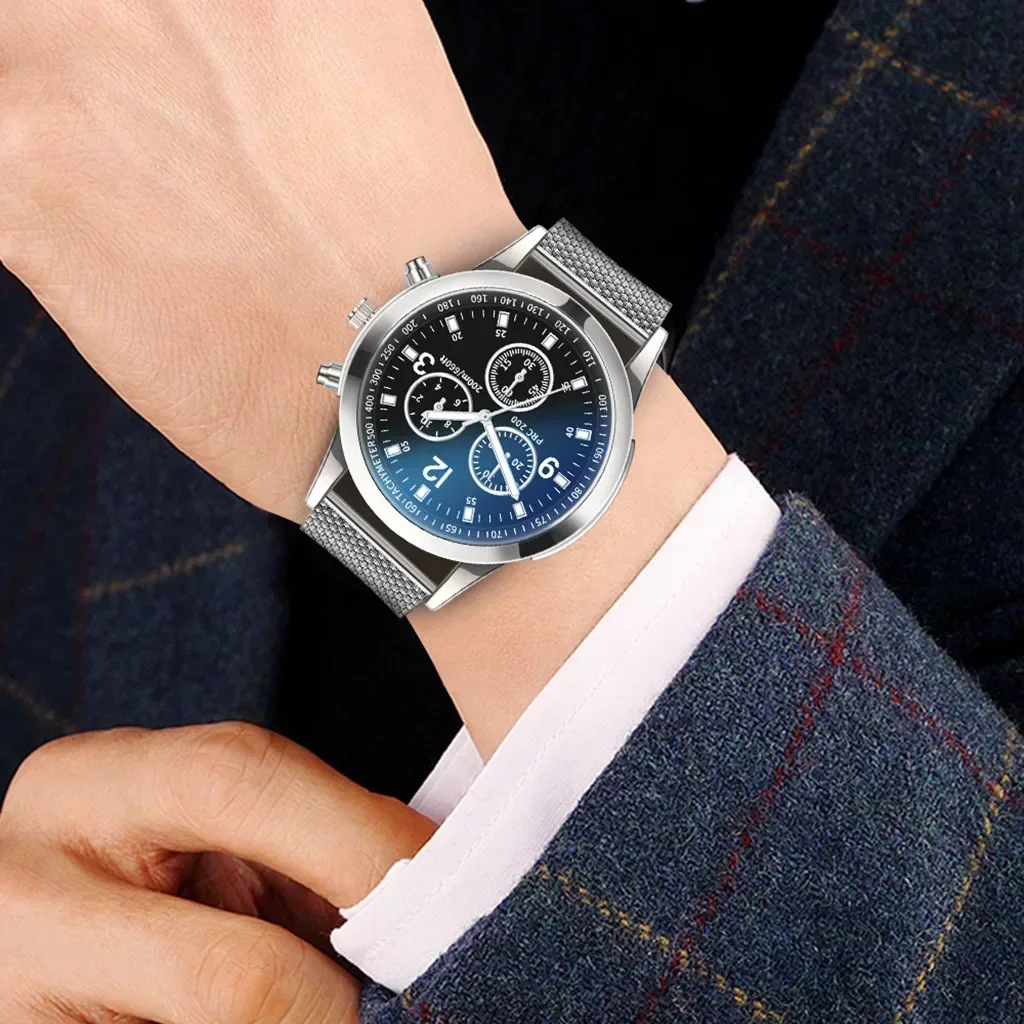 Orologi casual con cintura in maglia di acciaio inossidabile per uomo Orologio da uomo al quarzo con quadrante rotondo semplice Orologio da polso da lavoro Часы Pemже Наруilik