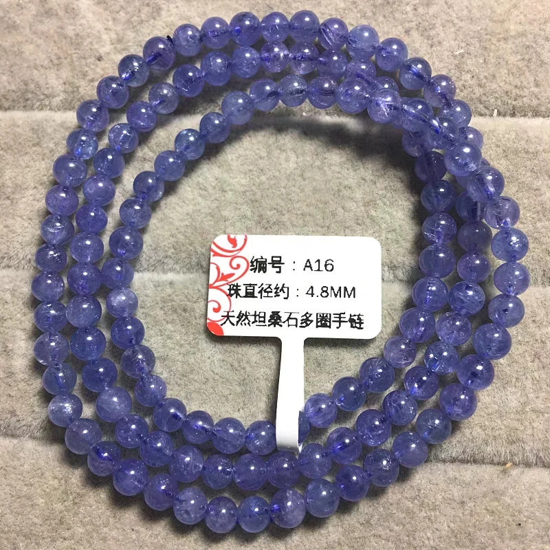 

Natural Blue Tanzanite Gemstone 3 Laps Bracelet Clear Round Beads 4.3mm Stone Jewelry From Tanzania Tanzanite AAAAAA