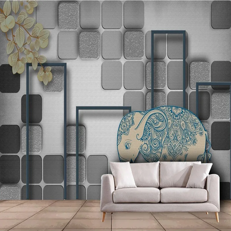 Custom 3D Any Size Mural Wallpaper Modern Minimalist European Elephant Leaves Background Wall Papel De Parede Tapety Fresco Art