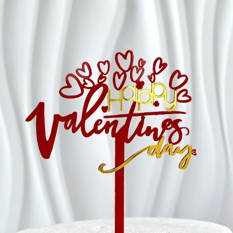 INS 14 Style Happy Valentine\'s Day Acrylic Cake Toppers Red Love Valentine\'s Day Cake Topper for  Valentine\'s Day Party Gifts