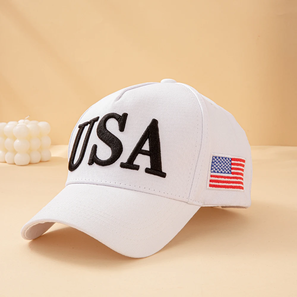 Modische USA-Buchstaben Bestickte Baseballkappe für Männer und Frauen Amerikanische Flagge Patch Verstellbare Patriotische Vatertagsmütze für Outdoor Casual Alltag – Detail 1