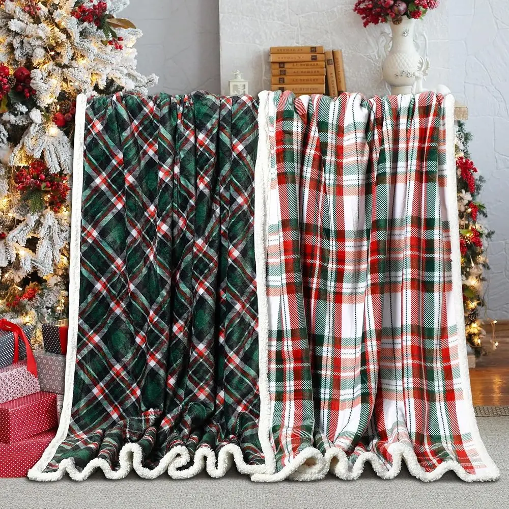 

Red & Green Plaid Christmas Fleece Blankets, 50x60, Cozy for Couch, Sofa, Winter Home Decor Gift
