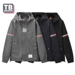 TB BROWIN Thom-Chaqueta de invierno para hombre, abrigo clásico de marca con cremallera, Sudadera con capucha, cortavientos a rayas, fiesta de ocio al aire libre