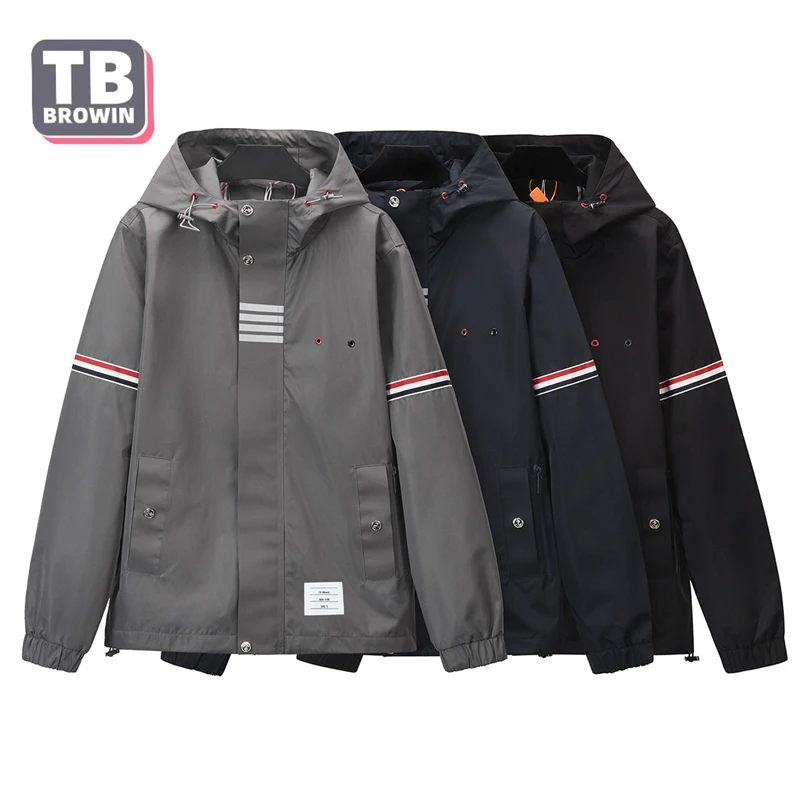 TB BROWIN Thom Men's Jacket Winter Clothing Classic Brand Zipper style Coat Hoodie Windbreaker striped outdoor Leisure party