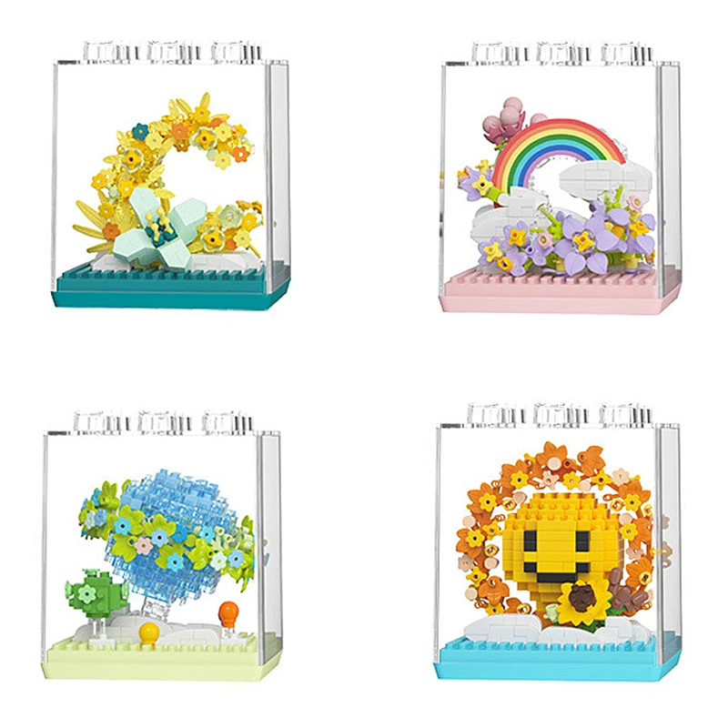 Eternal Life Dream Flower Box Pot Creative Building Blocks Bouquet Sunflowers Carnation Children's Puzzle Toys