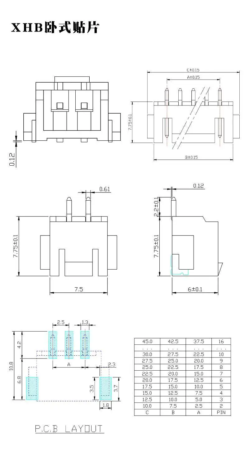 10 Stück XHB2.54 Horizontal- und Vertikalmontage-Steckverbinder XH2.54mm Rastermaß Steckverbinder Patch-Stecker Buchse Stiftsockel Bandkabelanschluss – Detail 2
