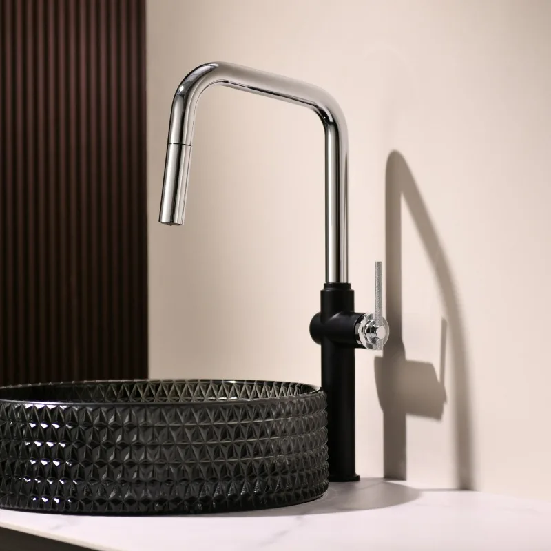 Pull kitchen faucet texture light luxury bathroom kitchen faucet household dual-purpose faucet