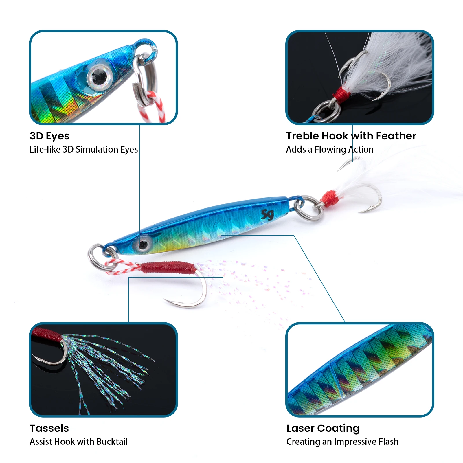 

Goture 5g-30g Metal Cast Jig Fishing Lure Eyes Laser Coating Artificial Bait with Assist Hooks for Sea Fishing Tackle