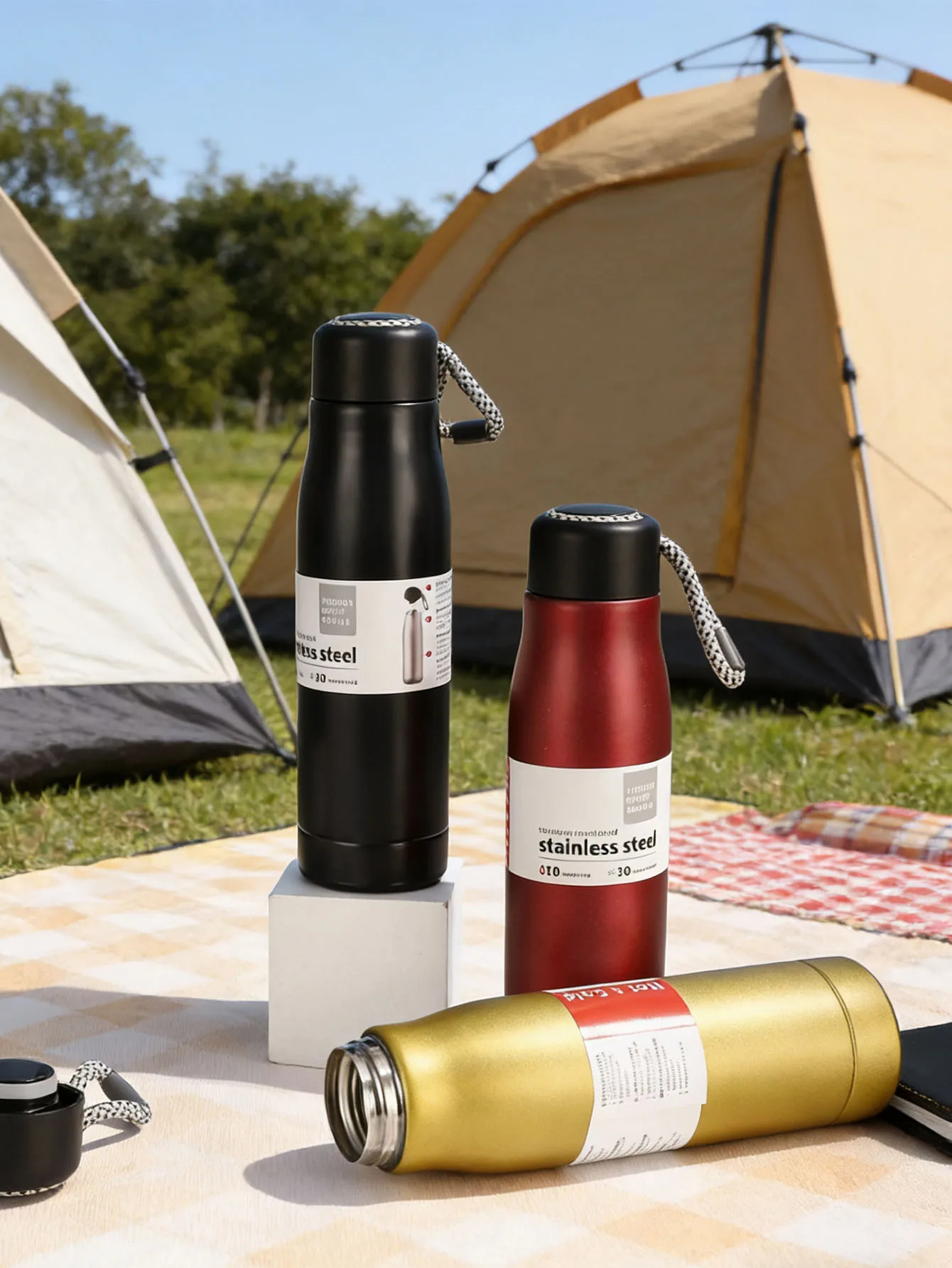 

Портативная уличная автомобильная рыцарская чашка, стильная изолированная чашка из нержавеющей стали с ремешком для переноски для пеших прогулок и занятий спортом