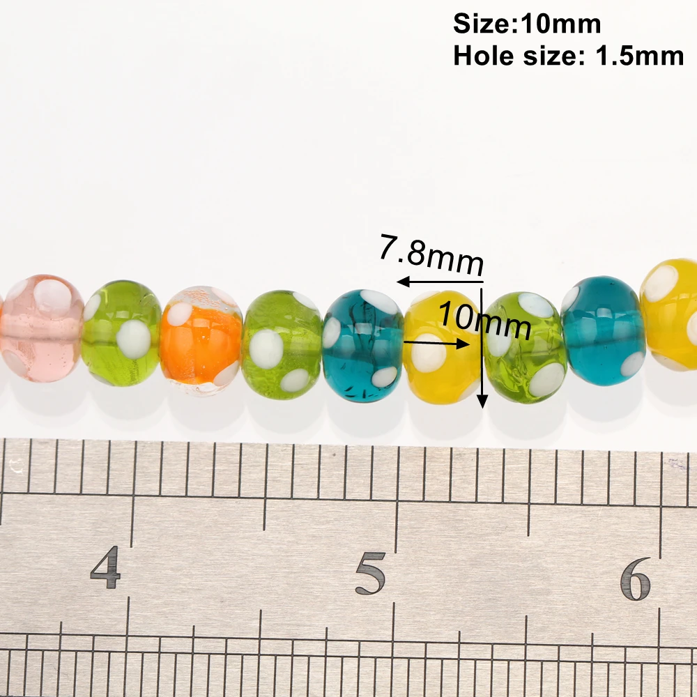 10x8mm Flat Round Shape Handmade Lampwork Bead Glass Loose Crafts Beads Lot for DIY Jewelry Making Accessories Findings