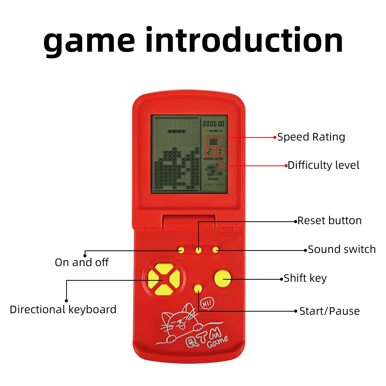 Block electronic game console, nostalgic portable folding game console toy, requires preparing two No. 7 batteries by oneself