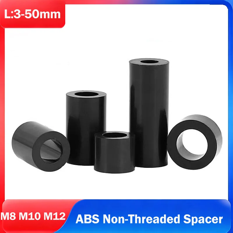 M8 M10 M12 Black ABS Non-Threaded Spacer Round Hollow Standoff Washer PCB Board Spacer length 3 to 50mm Insulation