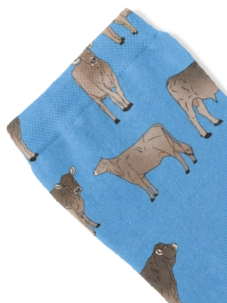 Brown Swiss Cows Pattern Blue Socks sports stockings Thermal man winter ankle Crossfit Socks For Women Men's