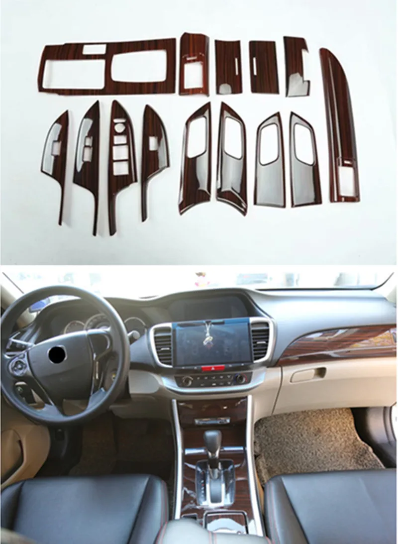 1lot Car Stickers ABS Gloss Mahogany Grain Inside Decoration Cover for 2014-2017 HONDA Accord 9/9.5 MK9/9.5
