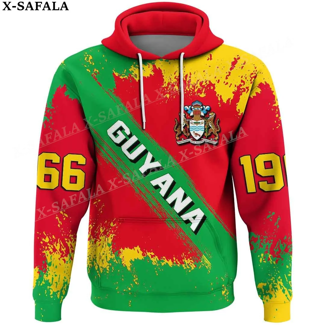 Guyana Coat Of Arms Love Country Print Zipper Hoodie For Men Pullover Sweatshirt Hooded Jersey Tracksuit Outwear Coat Casual-4