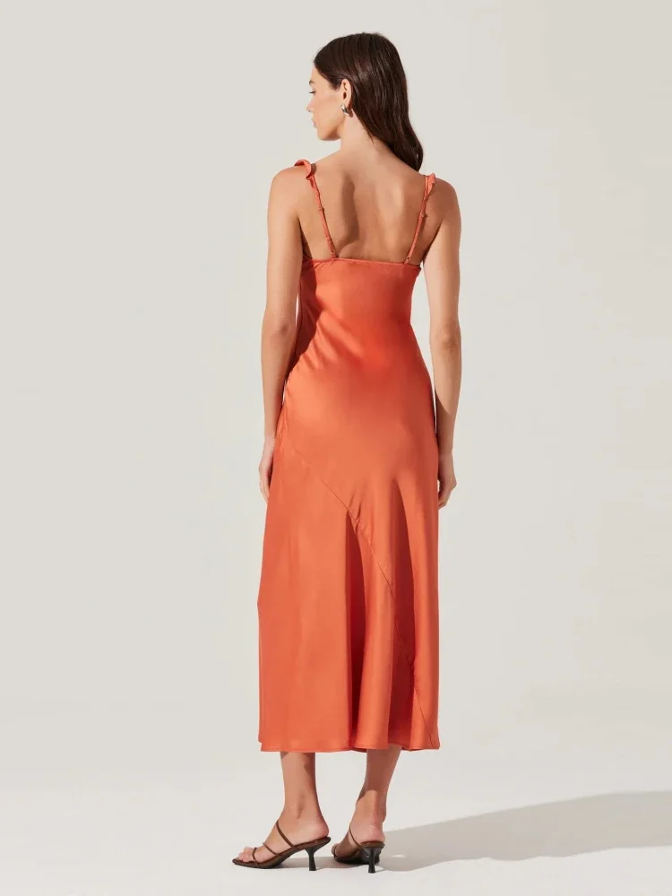 Seksowna Sukienka Midi Bez Rękawów z Dekoltem w Serek i Falbankami Damska Elegancka Letnia Sukienka Bez Pleców w Kwiaty Satynowa Wyszczuplająca Sukienka Wieczorowa Klubowa dla Gwiazd