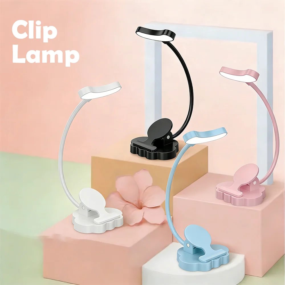 

Мини-клип Настольная лампа Светодиодная перезаряжаемая настольная лампа с регулируемой яркостью Защита глаз Светильник для чтения Гибкий ночник для учебы прикроватной тумбочки