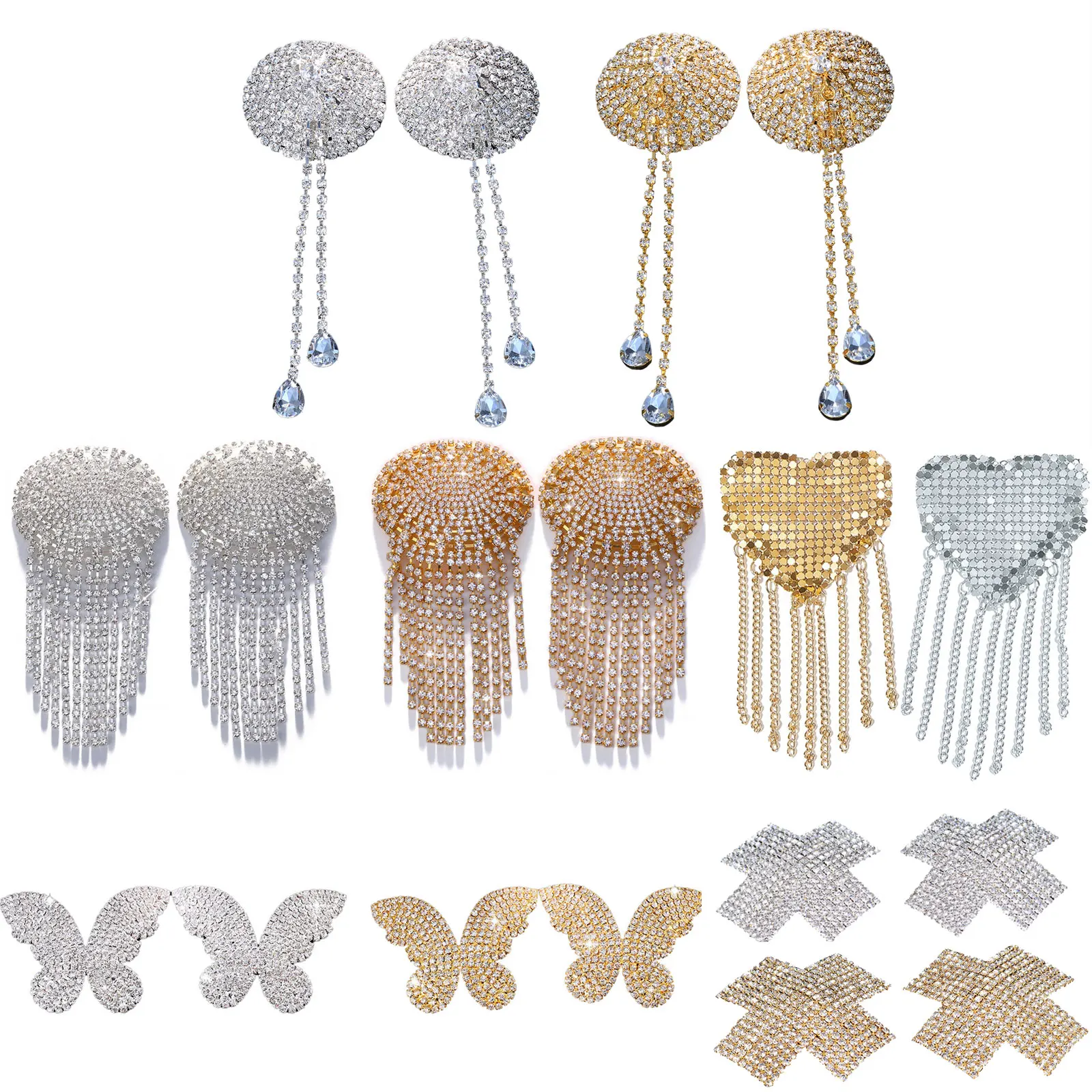 Sexy Rhinestone Nipple Stickers Women Chain Edge Tassel Breast Bra Nipple Cover Self Adhesive Round Shape Bra Nipple Pasties