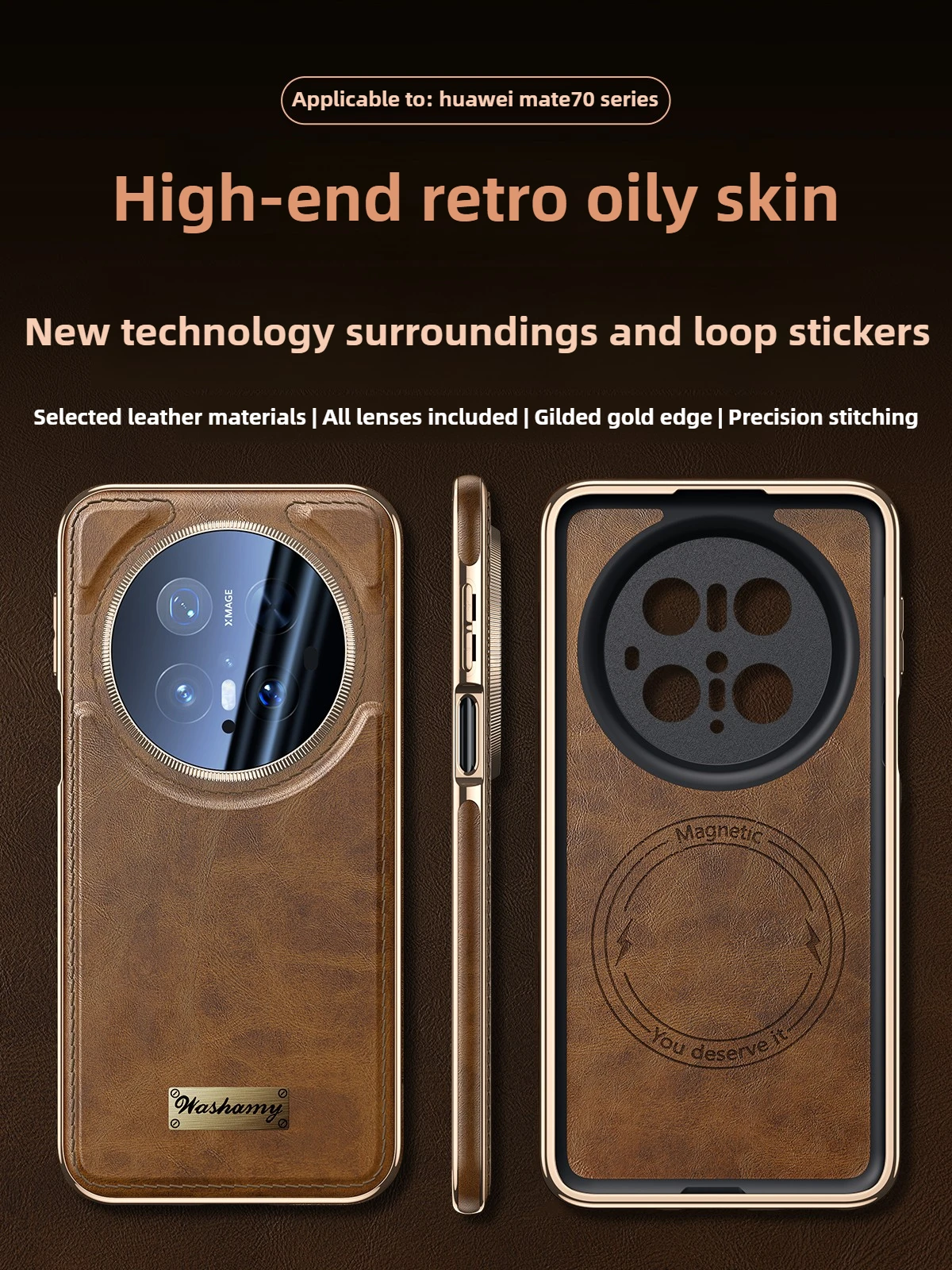 

[Car Magnetic Charging] for Huawei Mate70 Pro Case New Business Mate60 pro Lens Full Plain Leather Case for Mate 60 Pro+ Mate 70