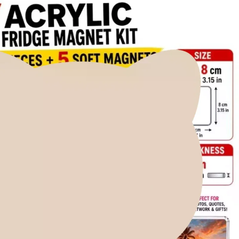 5Pcs Blank DIY Acrylic Fridge Magnet Clear Layer Strong Magnetic Backing For Home Decor Craft Photo Display Supply For Daily Us