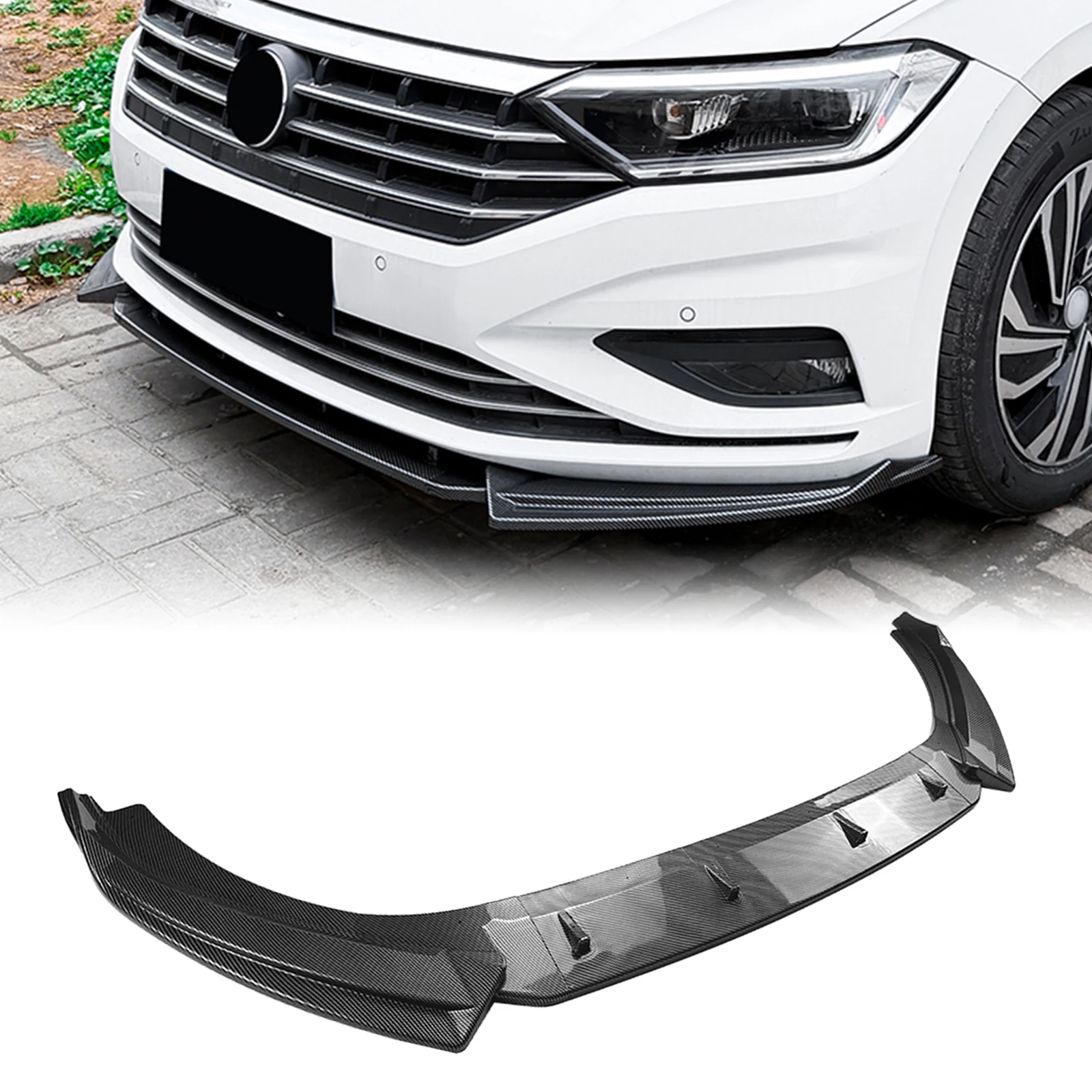 

Front Bumper Spoiler Lip Gloss Black/Carbon Fiber Look Lower Diffuser Splitter Blade Guard For VW Volkswagen Jetta MK7 2019-2022